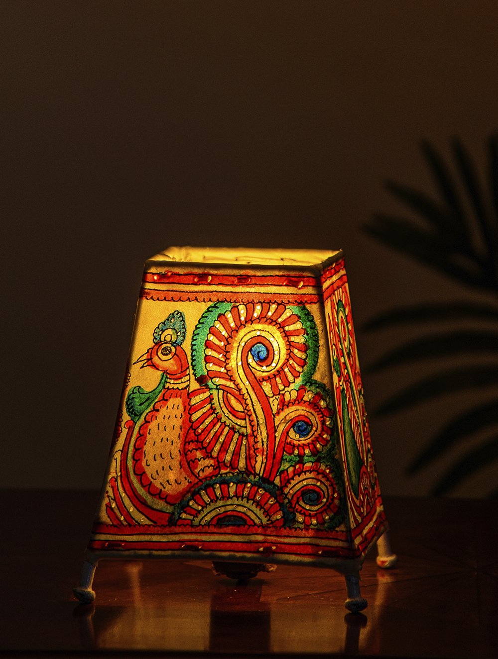 Load image into Gallery viewer, The India Craft House Andhra Multicoloured Painted Leather Table Lamp Shade - Bird Motif