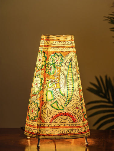 The India Craft House Andhra Multicoloured Painted Leather Table Lamp Shade - Bird & Floral Motif