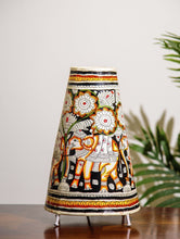 Load image into Gallery viewer, The India Craft House Andhra Multicoloured Painted Leather Table Lamp Shade - Elephant Motif