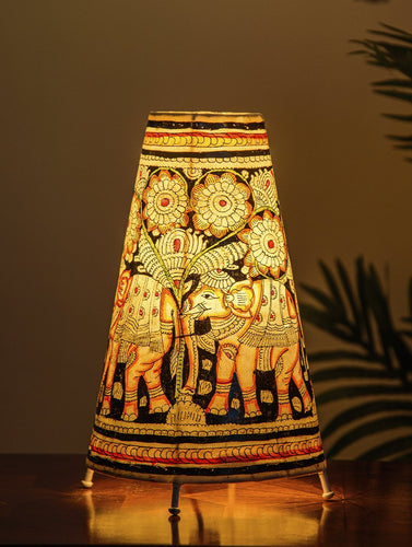 The India Craft House Andhra Multicoloured Painted Leather Table Lamp Shade - Elephant Motif