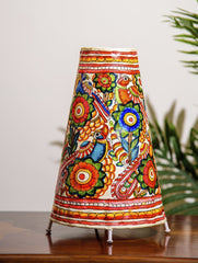 The India Craft House Andhra Multicoloured Painted Leather Table Lamp Shade - Floral Motif