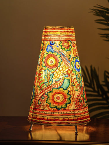 The India Craft House Andhra Multicoloured Painted Leather Table Lamp Shade - Floral Motif