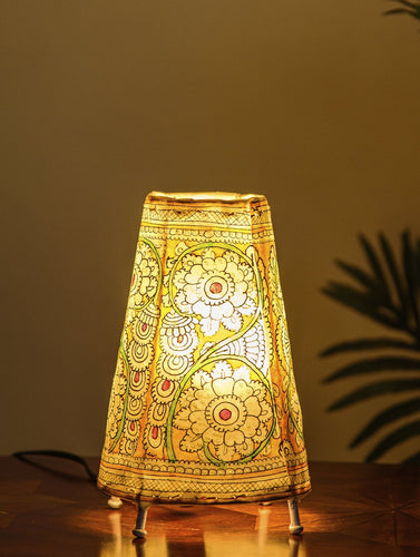 The India Craft House Andhra Multicoloured Painted Leather Table Lamp Shade - Floral Motif