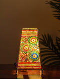 The India Craft House Andhra Multicoloured Painted Leather Table Lamp Shade - Floral Motif