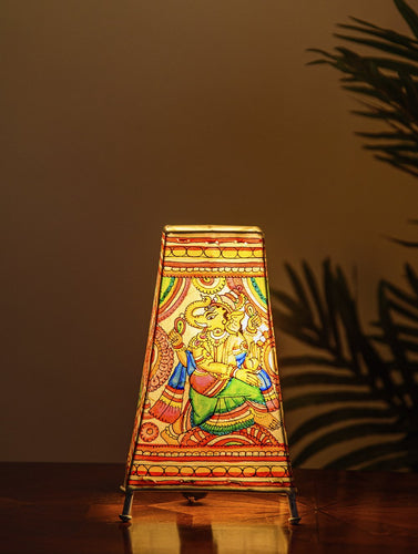 The India Craft House Andhra Multicoloured Painted Leather Table Lamp Shade - Ganesha