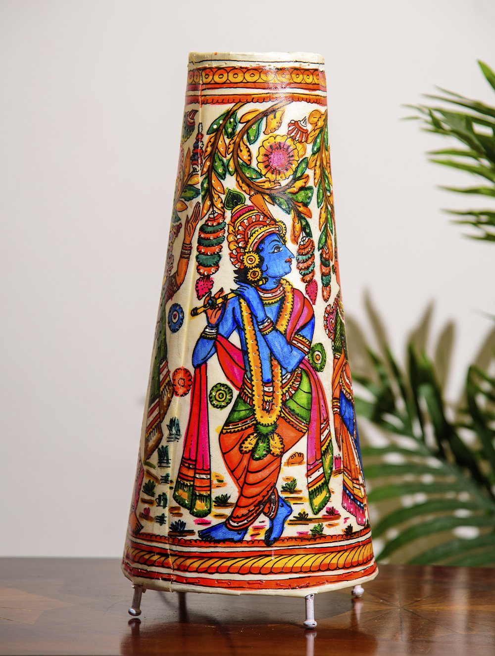 Load image into Gallery viewer, The India Craft House Andhra Multicoloured Painted Leather Table Lamp Shade - Krishna &amp; Radha