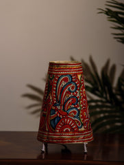 The India Craft House Andhra Multicoloured Painted Leather Table Lamp Shade - Peacock Motif