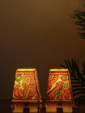 The India Craft House Andhra Multicoloured Painted Leather Table Lamp Shade - Set of 2