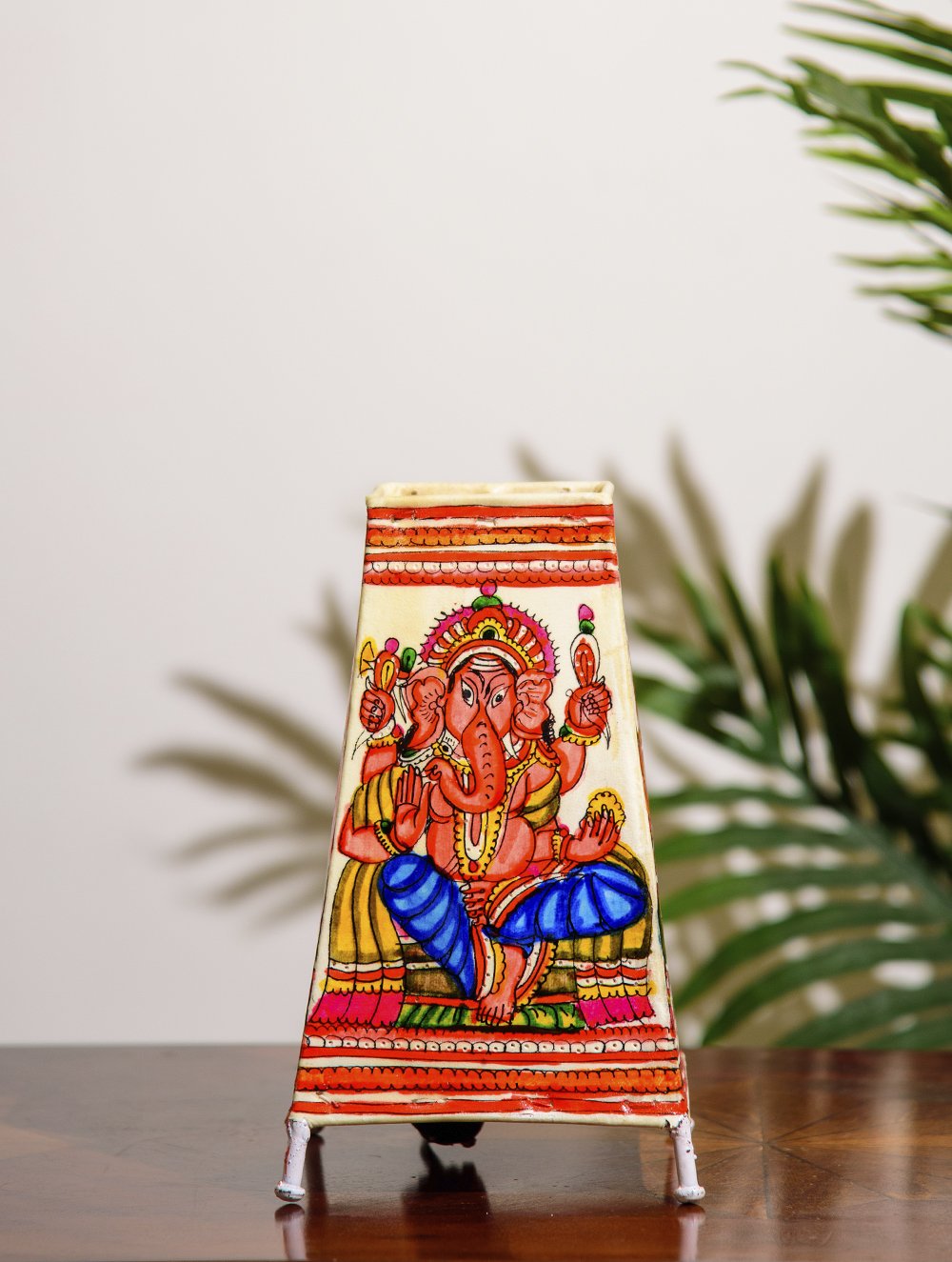 Load image into Gallery viewer, The India Craft House Andhra Multicoloured Painted Leather Table Lamp Shade - Vinayak Ganesha