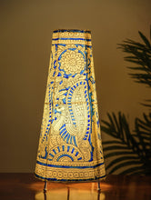 Load image into Gallery viewer, The India Craft House Andhra Tricolour Painted Leather Table Lamp Shade - Peacock Motif