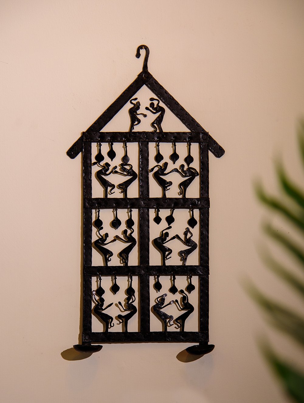 The India Craft House Bastar Tribal Dancing Women Diya Holder - Medium