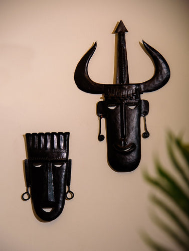 The India Craft House Bastar Tribal Decorative Wall Mask (Set of 2)