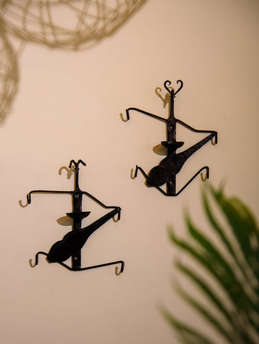 The India Craft House Bastar Tribal Deer Candle Holder Wall Hanging (Set of 2)