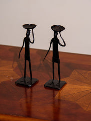 The India Craft House Bastar Tribal Man Candle Holder (Set of 2)
