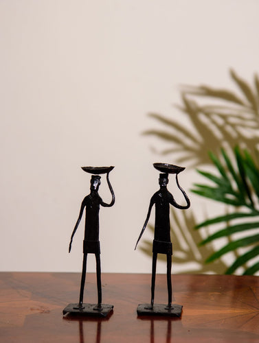 The India Craft House Bastar Tribal Man Candle Holder (Set of 2)