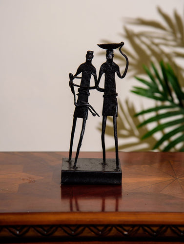 The India Craft House Bastar Tribal Two Men Candle Holder
