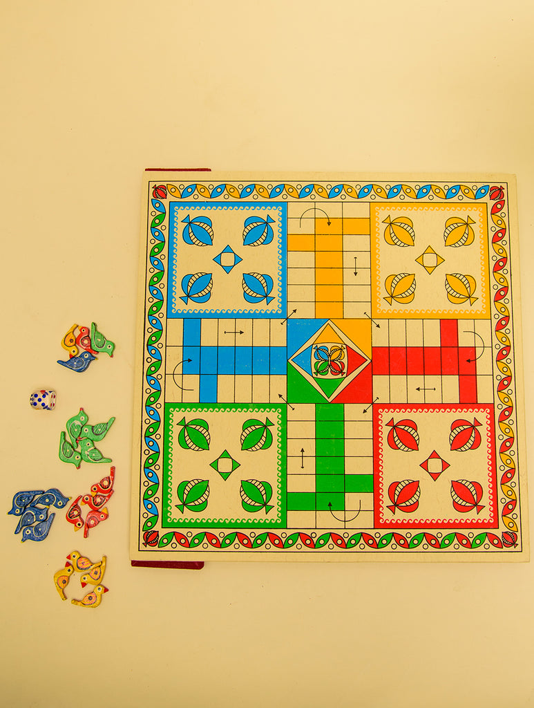 The India Craft House Handcrafted 2-in-1 Ludo and Snakes & Ladders Board Game - Reversible