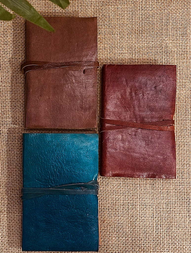 The India Craft House Handcrafted Leather Diary with Handmade Paper (Set of 3 / Small)