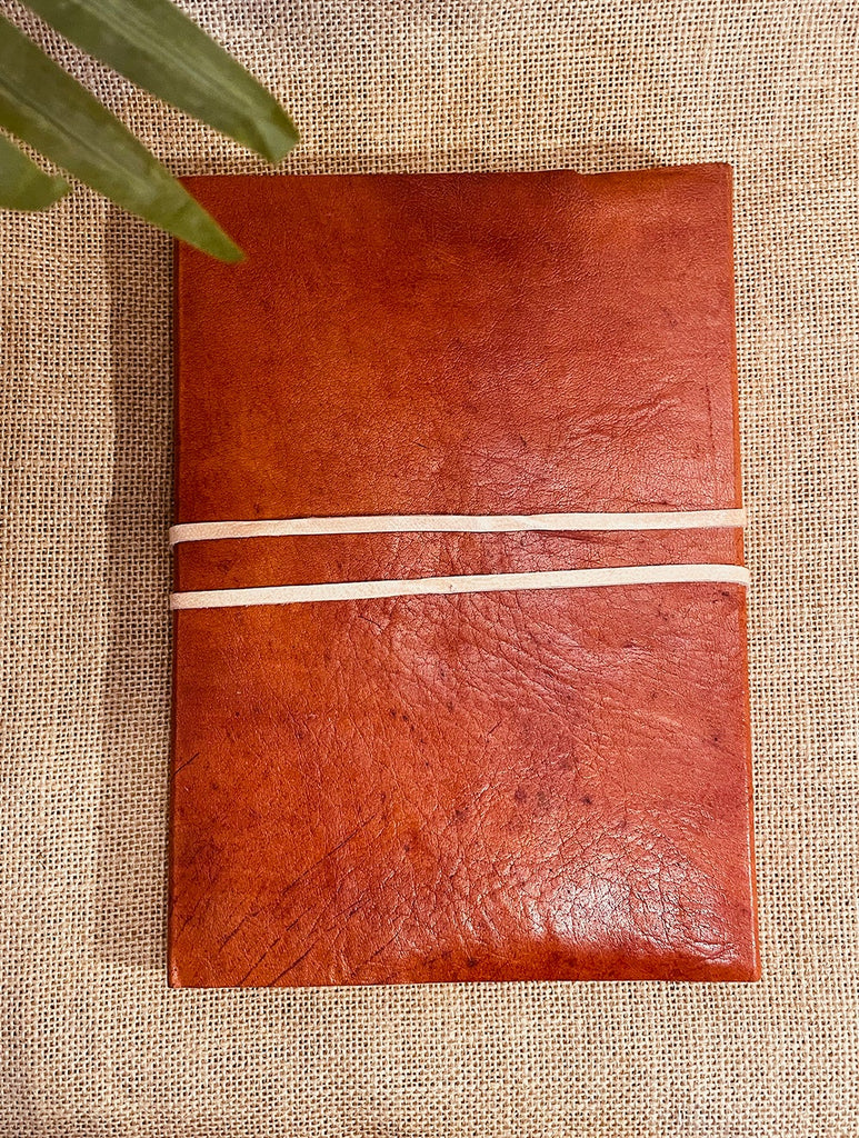 The India Craft House Handmade Pure Leather Diary with Handmade Paper - Brown