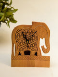 The India Craft House Intricate, Wooden Jaali Elephant Desk Clock