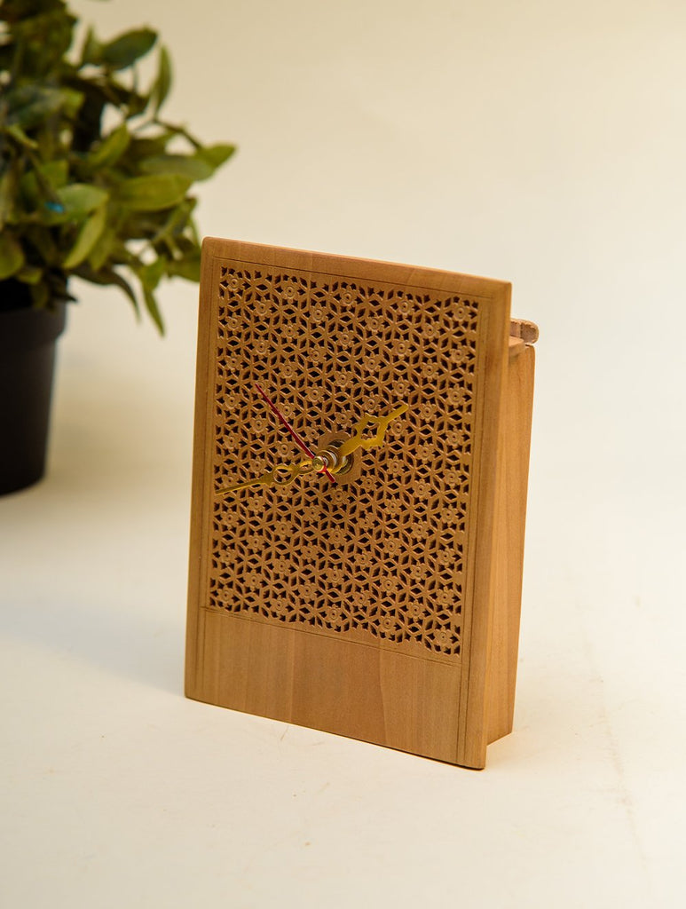 The India Craft House Intricate, Wooden Jaali Rectangle Desk Clock