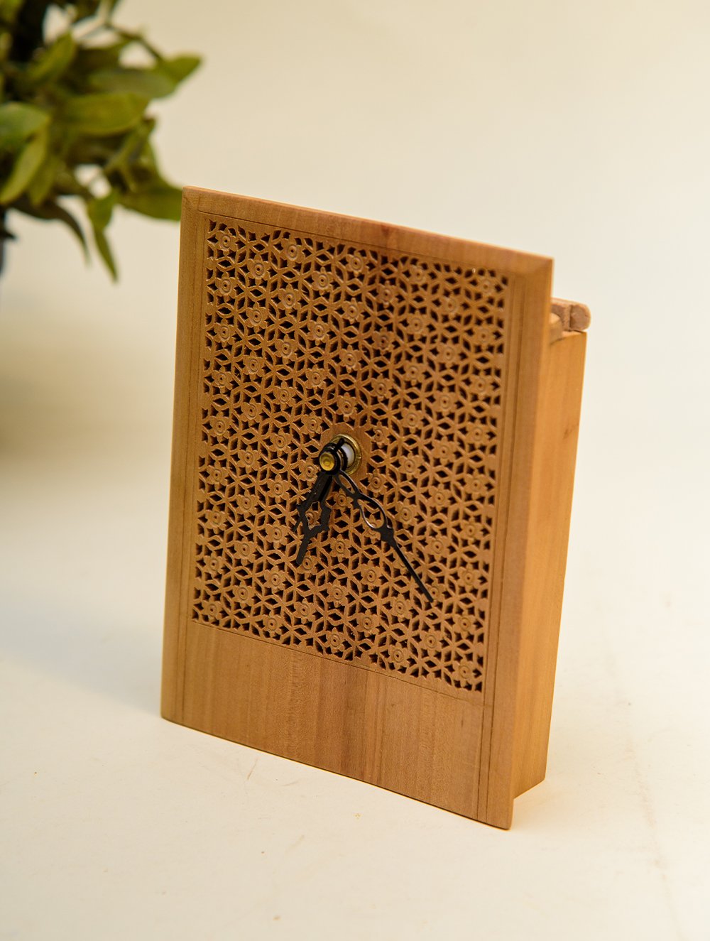 The India Craft House Intricate, Wooden Jaali Rectangle Desk Clock