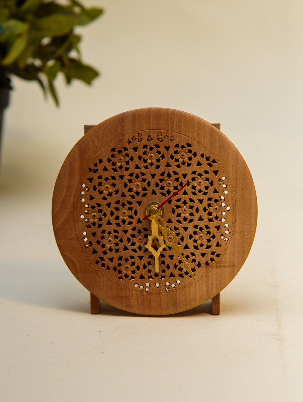 Load image into Gallery viewer, The India Craft House Intricate, Wooden Jaali Round Desk Clock