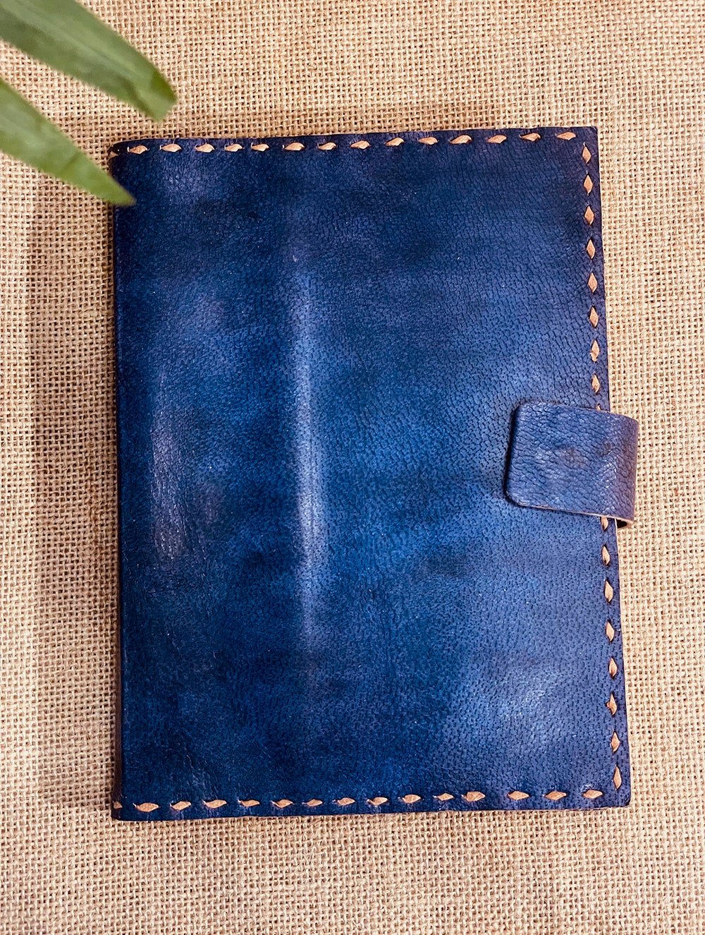 The India Craft House Jawaja Handmade Leather Diary with Button Closure - Blue