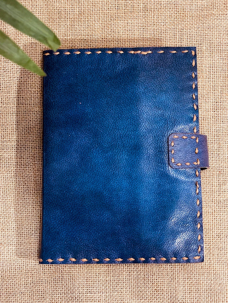 The India Craft House Jawaja Handmade Leather Diary with Button Closure - Blue