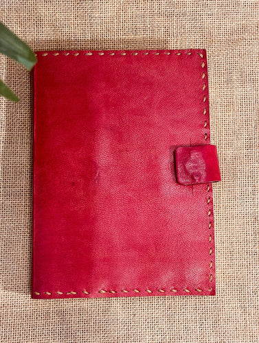 The India Craft House Jawaja Handmade Leather Diary with Button Closure - Red