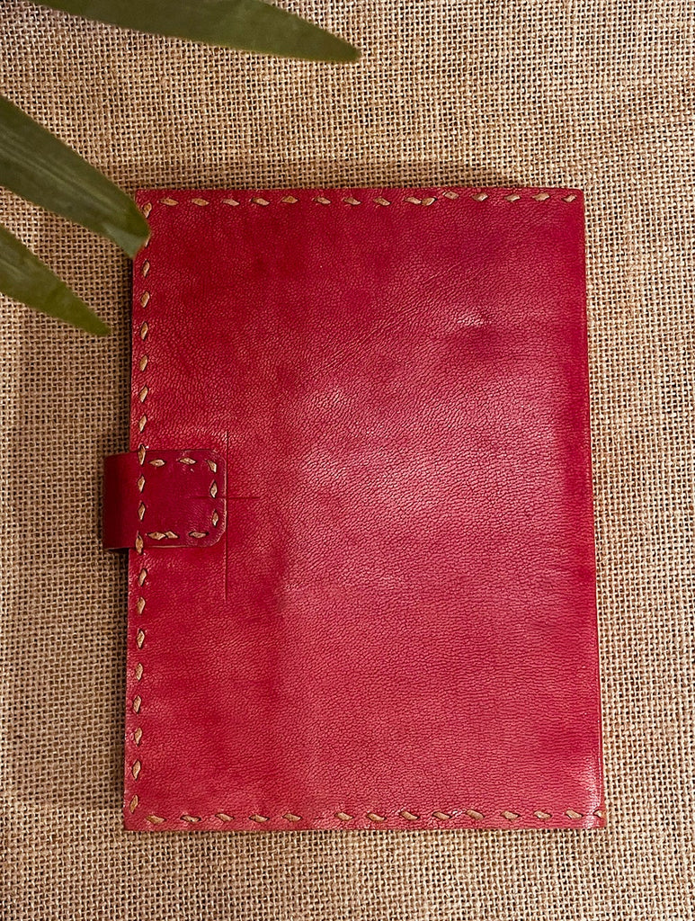 The India Craft House Jawaja Handmade Leather Diary with Button Closure - Red