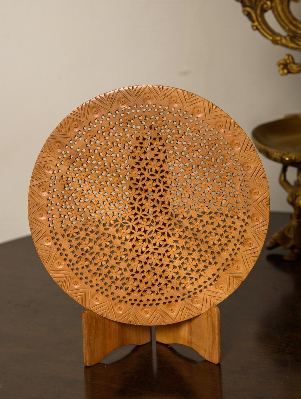 The India Craft House Wooden Jaali Decorative Plate - Floral