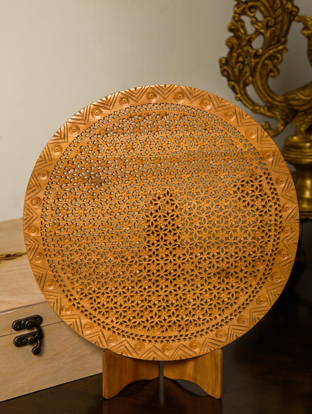 The India Craft House Wooden Jaali Decorative Plate - Floral