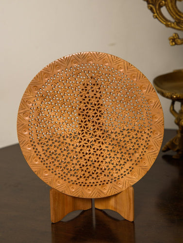 The India Craft House Wooden Jaali Decorative Plate - Floral