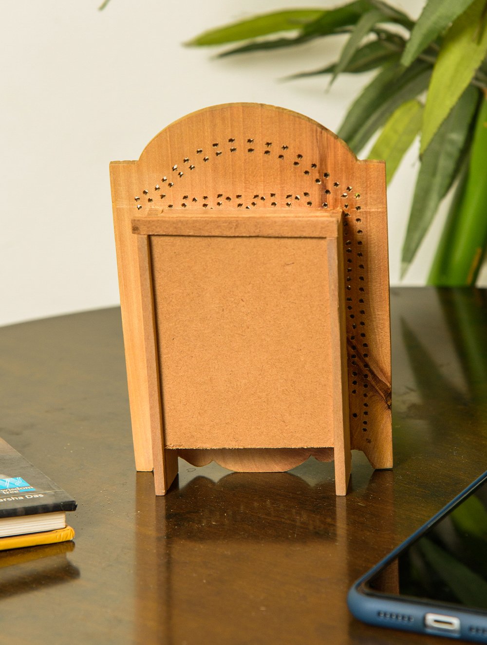 The India Craft House Wooden Jaali Desk Clock
