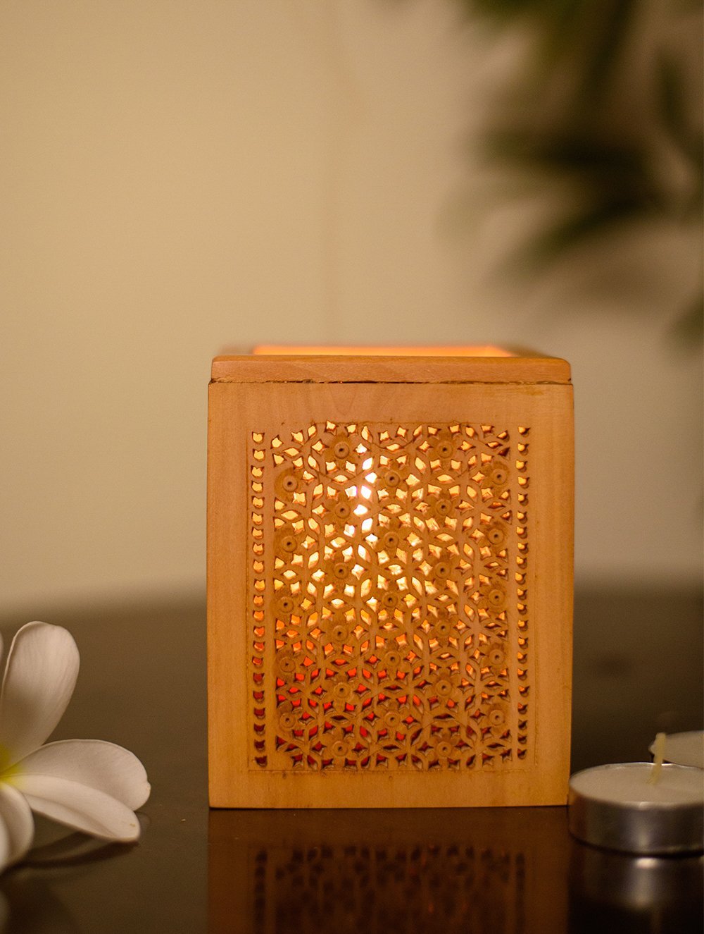 Load image into Gallery viewer, The India Craft House Wooden Jaali Tealight Cover- Rectangle