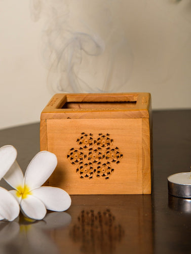 The India Craft House Wooden Jaali Tealight Cover- Square