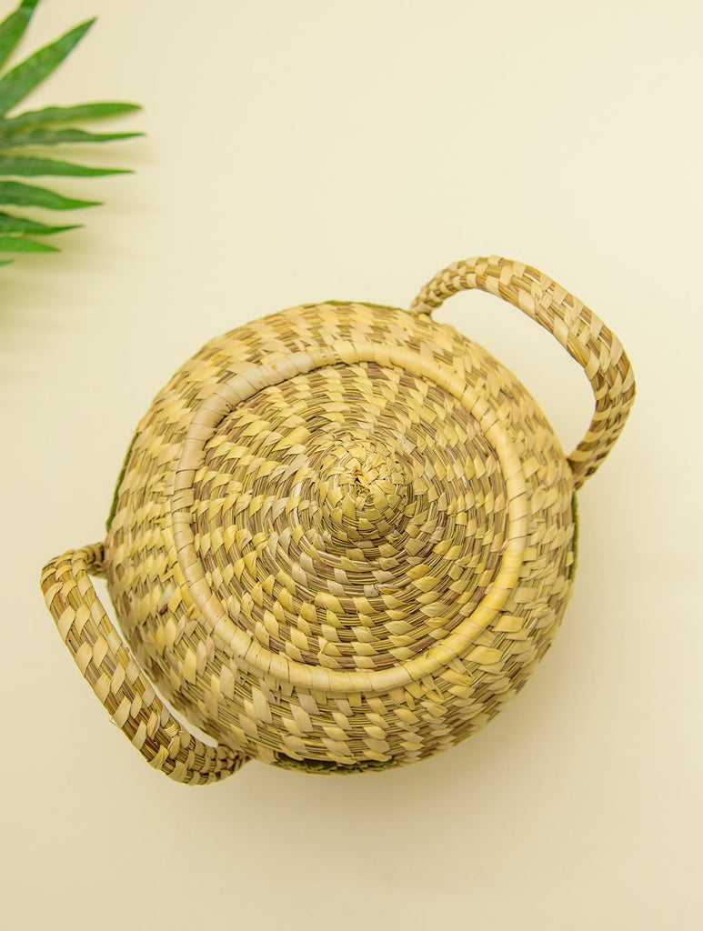 The India Craft Khajur & Sabai Grass Handmade Utility Basket with Lid
