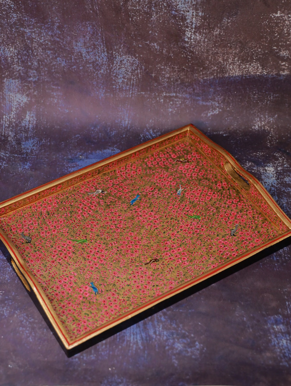Load image into Gallery viewer, The Shahi Collection. Exclusive Kashmiri Art Large Tray - Pink Blossoms