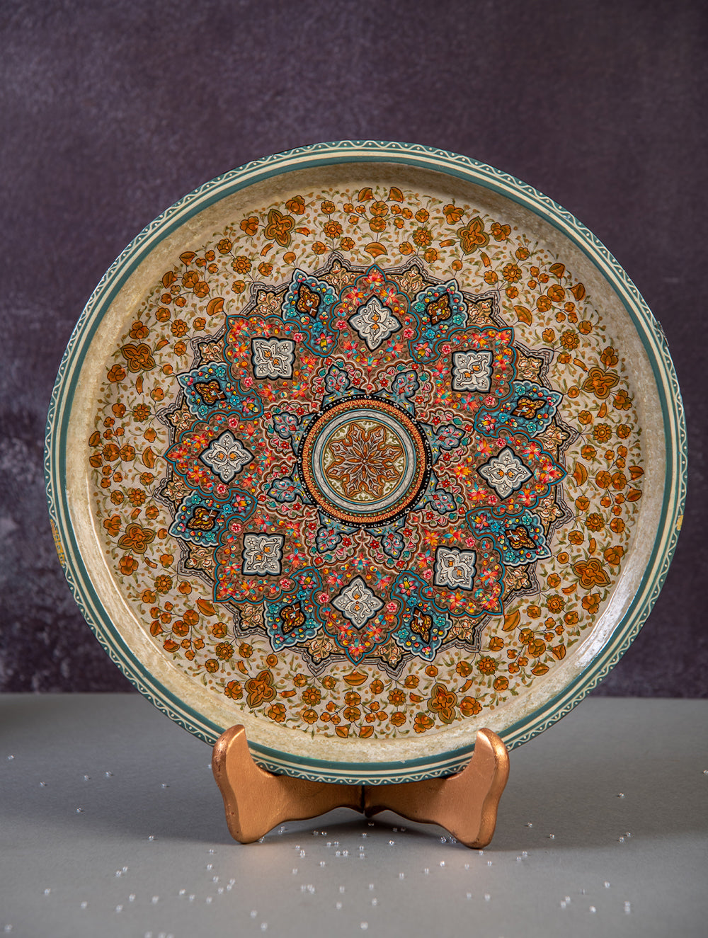 Load image into Gallery viewer, The Shahi Collection. Exclusive Kashmiri Art Papier-Mache Round Tray 