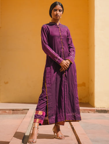 Traditional Elegance. Hand Embroidered Ilkal & Zardozi Ethnic Set (Set of 2) -  Deep Purple