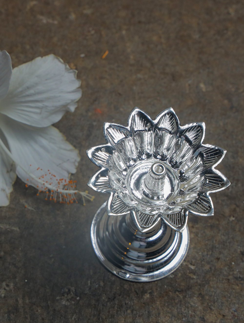 GOLDGIFTIDEAS Pure Silver Peacock Five Flame Diya for Pooja Room, Silver  Gift Items, Silver Diya Stand for Home
