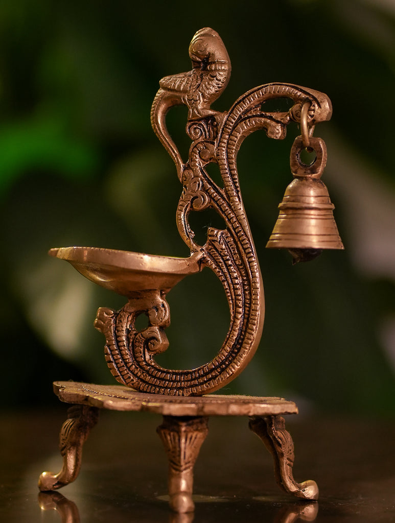 Traditional Brass Oil Lamp - Peacock 