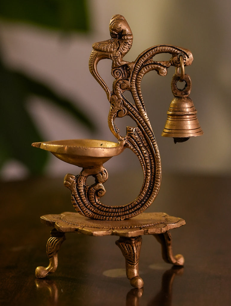Traditional Brass Oil Lamp - Peacock 