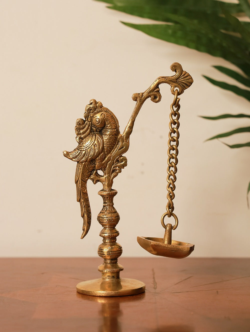 Load image into Gallery viewer, Traditional Brass Oil Lamp - Peacock &amp; Chain