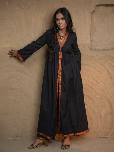 Traditional Elegance. Hand Embroidered Ilkal & Zardozi Ethnic  Kurta / Dress - Regal Black 