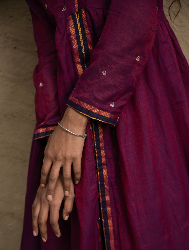 Traditional Elegance. Hand Embroidered Ilkal & Zardozi Ethnic  Kurta / Dress - Regal Plum