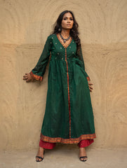 Traditional Elegance. Hand Embroidered Ilkal & Zardozi Ethnic  Kurta / Dress - Royal Emerald
