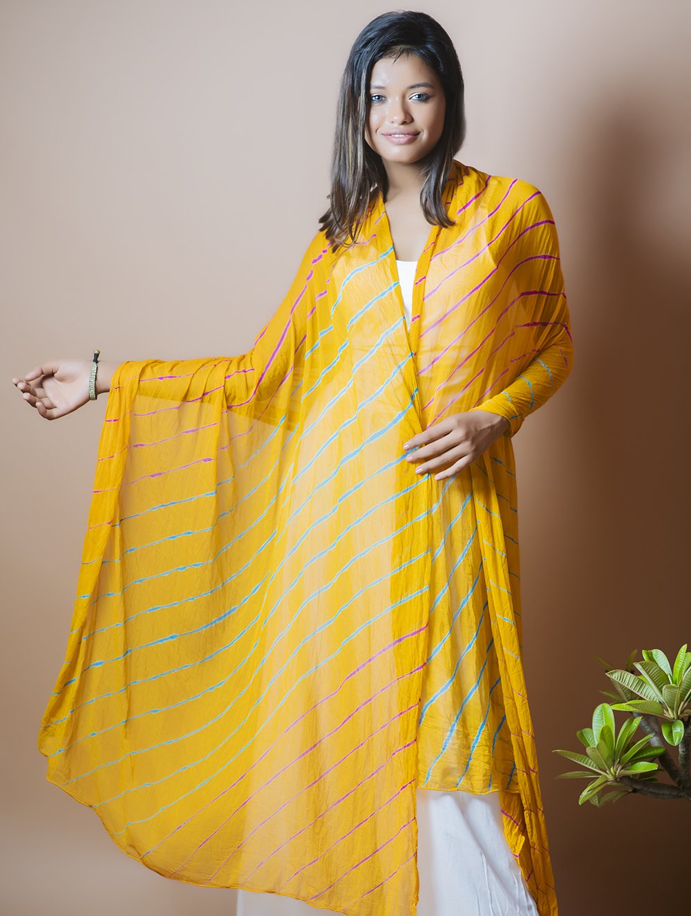 Load image into Gallery viewer, Vibrant Leheriya Georgette Stole - Sunshine Yellow