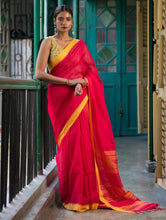 Load image into Gallery viewer, Vibrant Weaves. Handwoven Bengal Cotton Silk Saree - Pink Checks